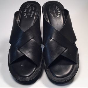 Kork-Ease Black Leather Slide Wedges NWOT Sz 8